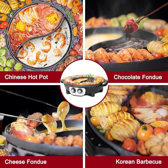 Food Party Hot Pot with Grill 2 in 1 Electric Smokeless Grill and Hotpot Pot - Image 5