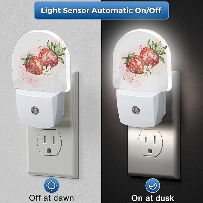 YESPOAK Night Light, Strawberry Berry Flower Night Lights Plug Into Wall Dusk - Image 3