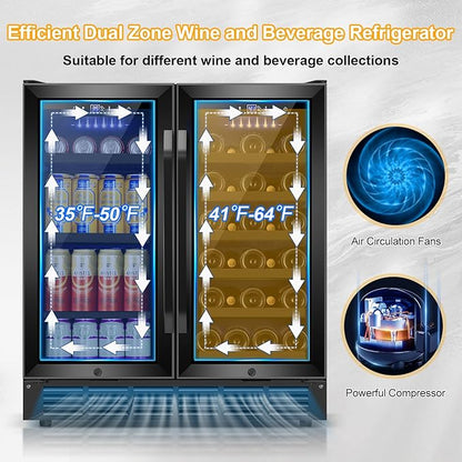 30 Inch Wine and Beverage Refrigerator Black- Dual Zone Beverage Fridge Under - Image 2