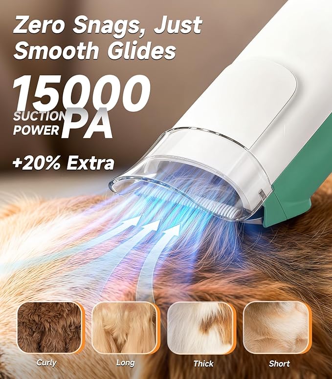 Dog Grooming Kit with Vacuum, 15000Pa Pet Hair Clipper and Shedding Brush - Image 2