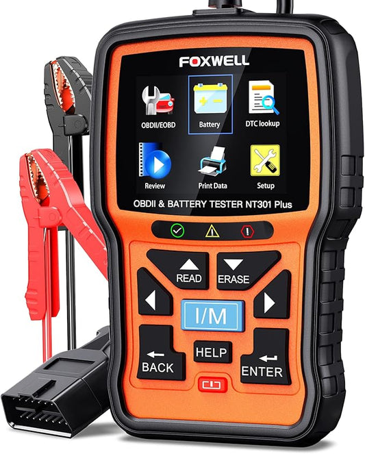 Upgraded of NT301, 2-in-1 FOXWELL NT301 Plus OBD2 Scanner Car Battery Tester by FOXWELL