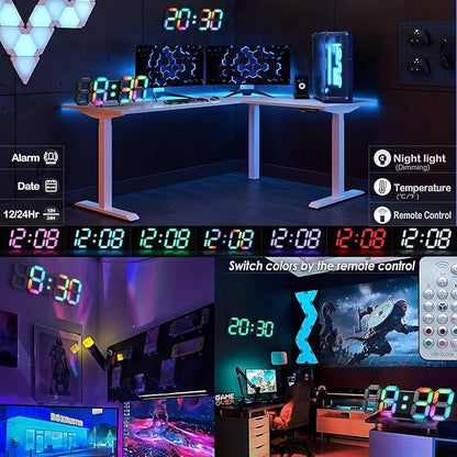 KOSUMOSU LED Digital Clock Neon Clock 9.7" Black Gaming Clock RGB LED Wall Clock - Image 2