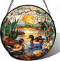 AMDERVEN Stained Glass Window Hanging, Ducks in The Pond Sun Catcher by amderven