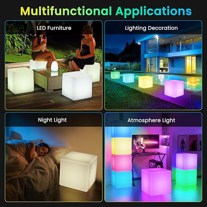 LOFTEK 20-inch LED Lighted Cube Table, Large Cube Chair Light, 16 RGB Colors - Image 8