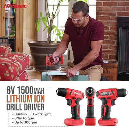 Hi-Spec 58pc Red 8V USB Electric Power Cordless Drill Driver and Home DIY Tool - Image 3