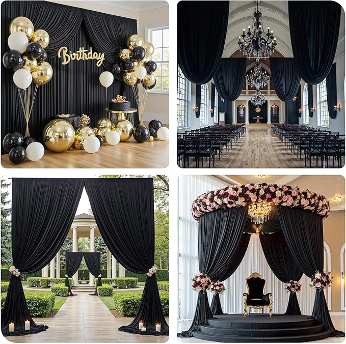 PartyVillage 20ft×15ft Black Backdrop Curtain for Halloween Parties, 4 Panels...