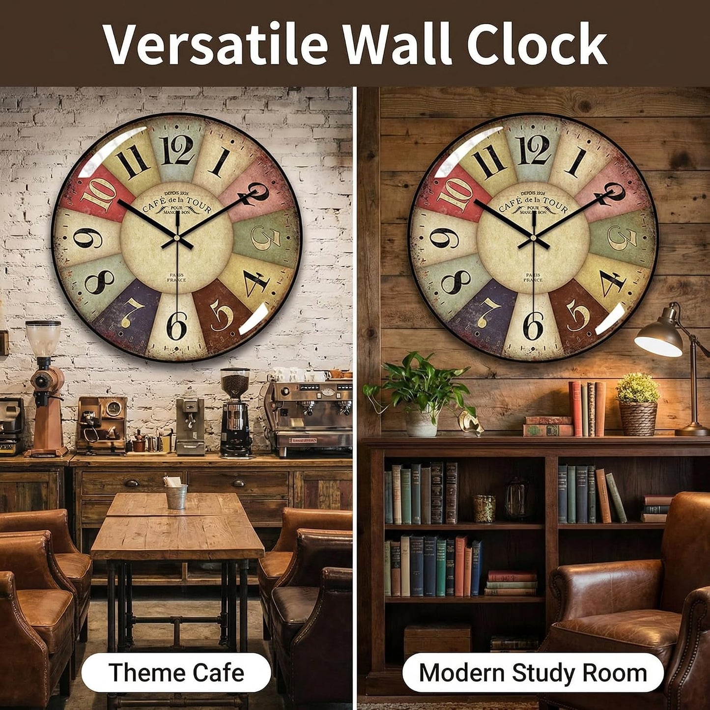 Vintage Wall Clock-12 Retro Rustic Style Quartz Clock,Silent Non-Ticking with Glass Dial,Battery Operated for Living Room, Kitchen, Home, Bathroom, Bedroom