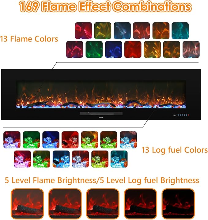 50" Electric Fireplace, Recessed & Wall Mounted Fireplace Heater 13 * 13 Colors - Image 5