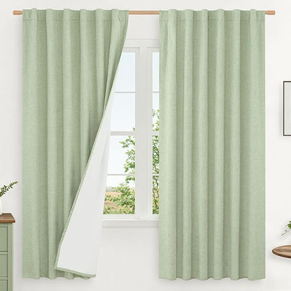LAMIT 100% Blackout Natural Linen Curtains, 63 Inches Linen Textured Thermal by LAMIT