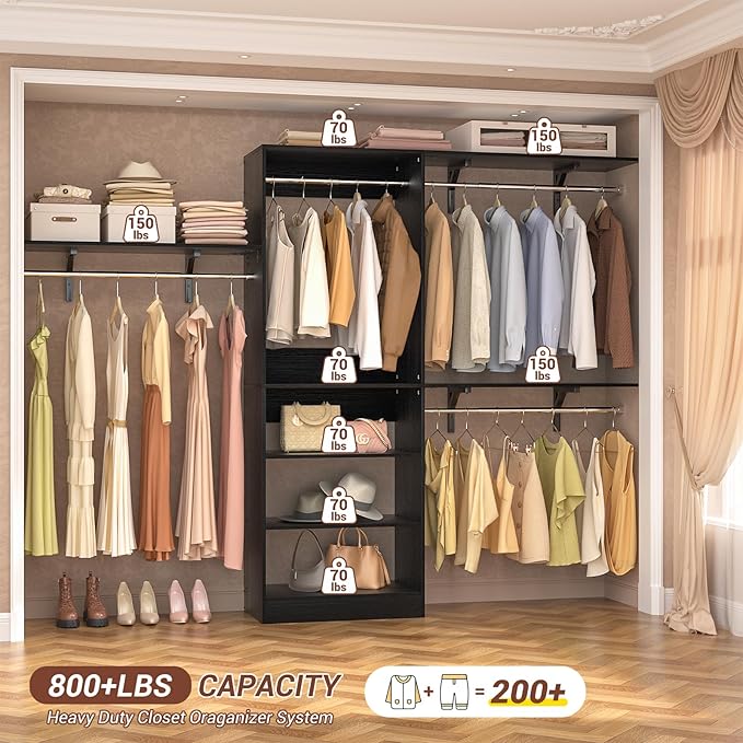 8FT Closet System with Shelves, Wall Mount Bedroom Wardrobe Walk-in Closet - Image 5