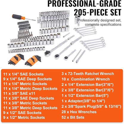 VEVOR Mechanics Tool Set, 1/4" 3/8" 1/2" Drive Deep and Standard Sockets - Image 3