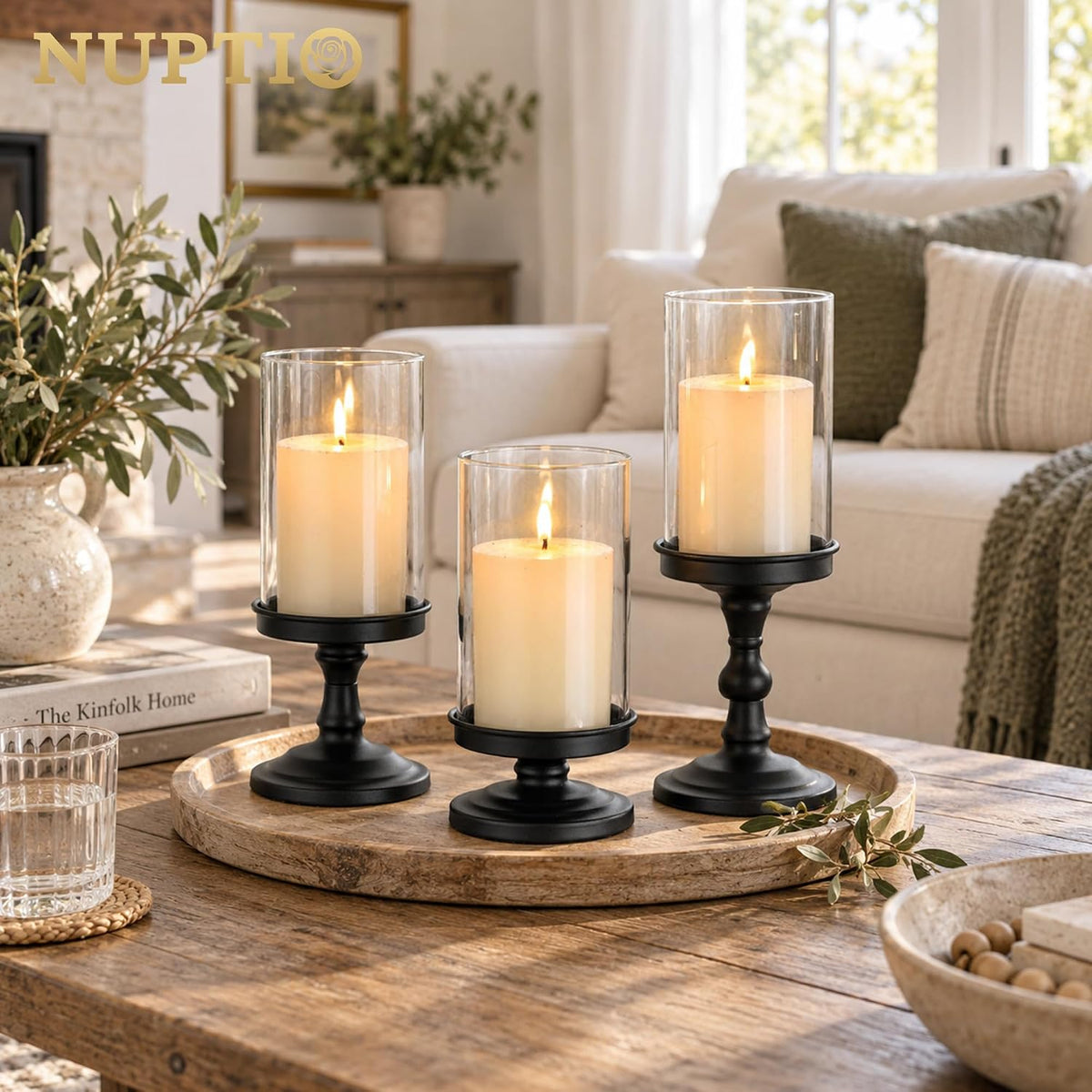 NUPTIO Pillar Candle Holder for Halloween: Hurricane Glass Candleholder