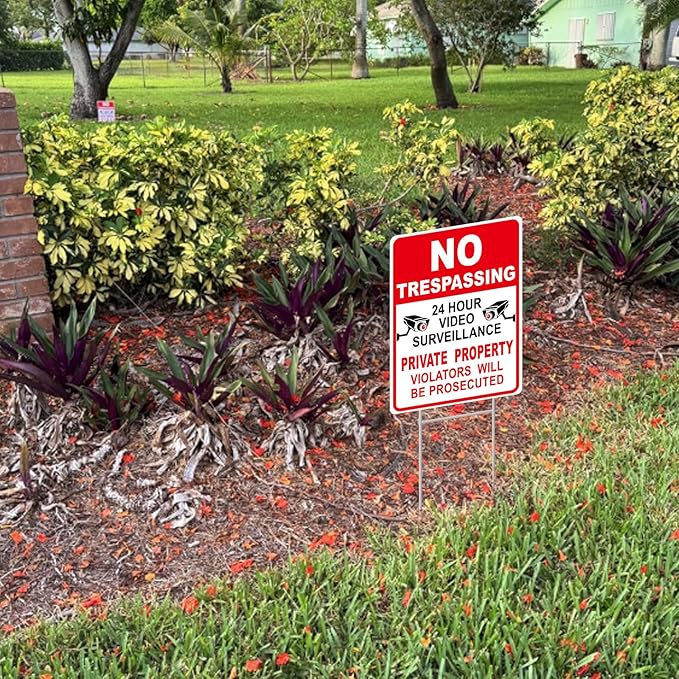 GXGGUS NO Trespassing Signs Private Property Video Surveillance Sign, Large - Image 4