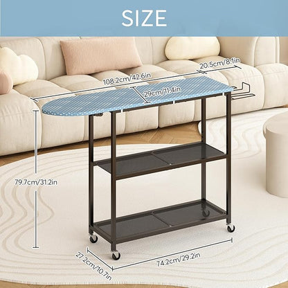 GILLAS Ironing Board with 2 Tier Storage Basket, Movable Ironing Board Full Size - Image 4