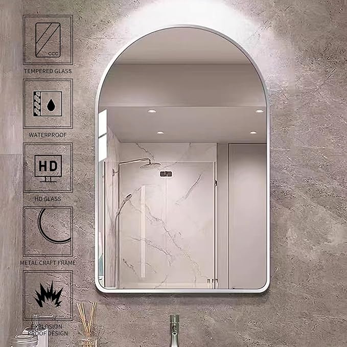 30x40 inch Silver Tempered Glass Large Arched Mirror - Image 3