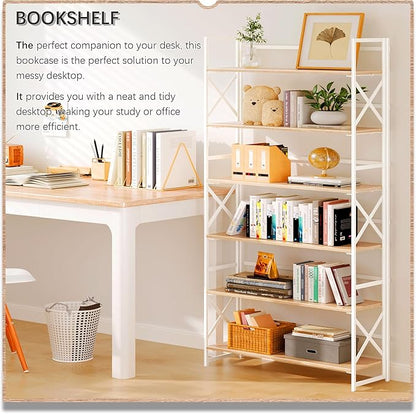 4NM Extra Wide 6 Tiers No Assembly Book Shelves, 61.8" H Folding Bookshelf - Image 3