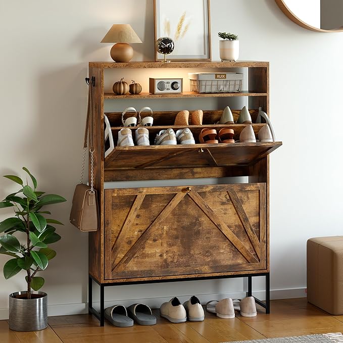 Shoe Storage Cabinet with 2 Flip-Up Doors, Freestanding Hidden Shoe Storage by Eterfun