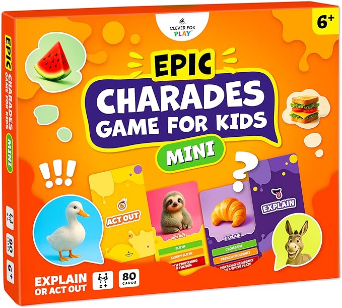 Epic Charades Mini Game for Kids Ages 6+ – Travel-Friendly Mini Edition – 80 by CleverFoxPlay
