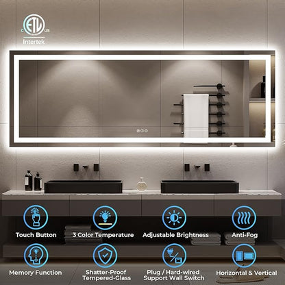 YEELAIT 96x36 Inch LED Bathroom Mirror - Image 2