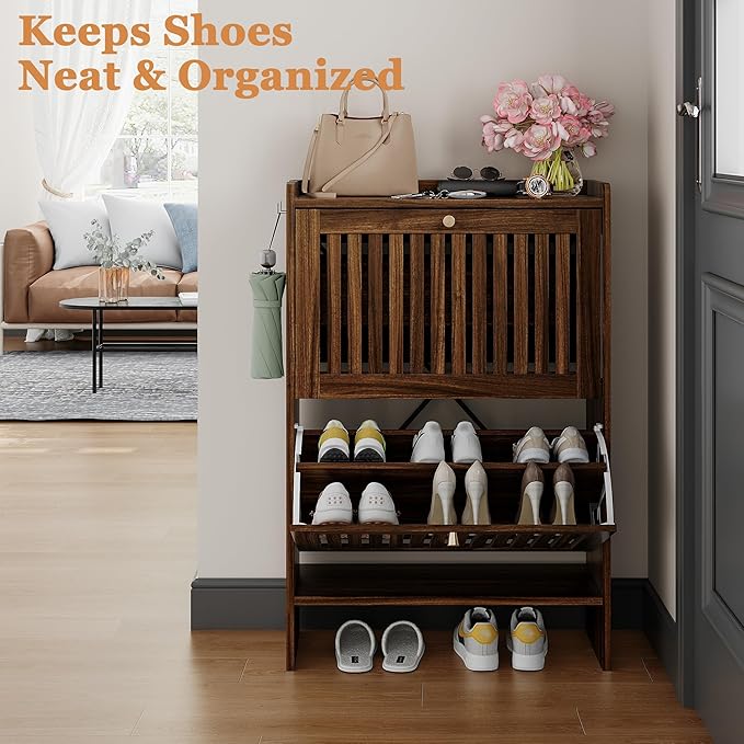 wanan 24" Shoe Cabinet with 2 Flip Slatted Drawers, Adjustable & Removable - Image 7