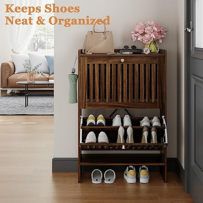 wanan 24" Shoe Cabinet with 2 Flip Slatted Drawers, Adjustable & Removable - Image 7
