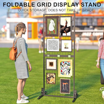 Grid Wall Display Panel Heavy-Duty Foldable, 2ft x 6ft Black Wire Wall Grid - Image 2