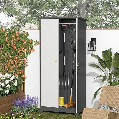 GREATMEET 72.8" Outdoor Broom Storage Cabinet, Metal Storage Cabinets - Image 3