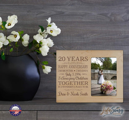 Personalized Twenty Year for her him Couple Custom Engraved Wedding Gift for Husband Wife Girlfriend Boyfriend Photo Frame Holds 4x6 Photo (Maple)