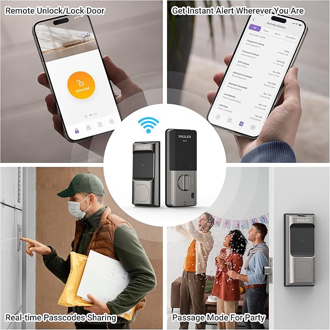 Saulex DB02 Smart Lock, Built-in Wi-Fi, 5-in-1 Keyless Entry Front Door Lock - Image 4