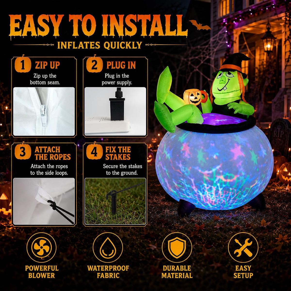 5 FT Halloween Inflatables Outdoor Decoration, LED Outdoor Yard Decoration