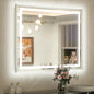 42 x 36 Led Mirror Brushed Nickel Metal Frame Frontlit & Backlit Vanity Mirror Anti-Fog Stepless Dimmable 3 Colors White/Warm/Natural Wall Mirror with Lights Wall-Mounted