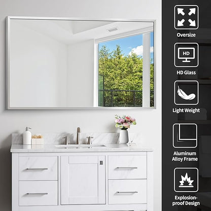 Silver Bathroom Mirror for Wall, 30x48 Inch Rectangle Mirrors - Image 4