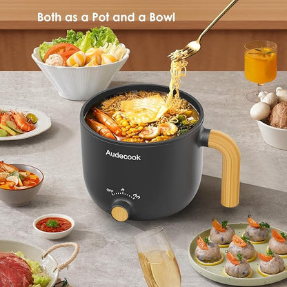 Audecook Hot Pot Electric with Steamer, 1.5L Portable Nonstick Rapid Noodles - Image 3