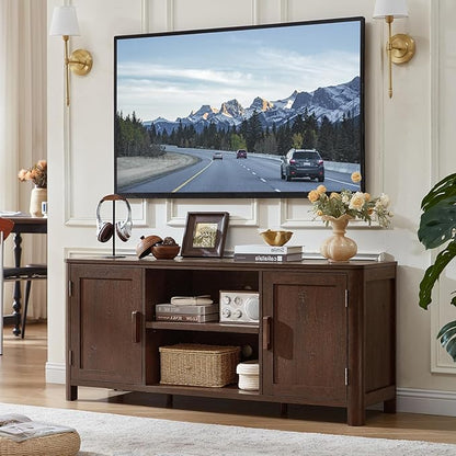 Joaxswe Farmhouse 55" Entertainment Center, Dark Walnut Tv Stand - Image 4