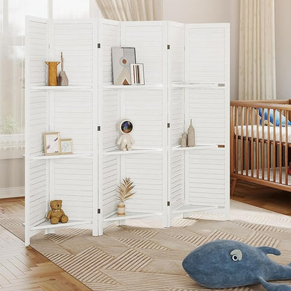 HOMCOM Room Divider, 6 Panel 67" Tall Wood Privacy Screen - Image 9