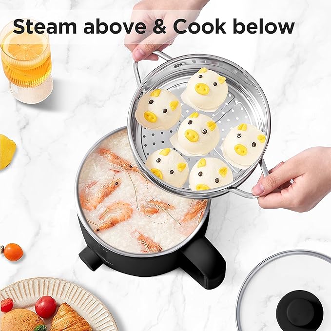 Topwit Hot Pot Electric with Steamer, 1.6L Ramen Cooker, Electric Pot - Image 2