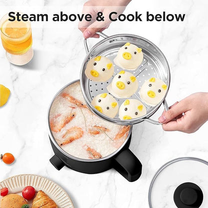 Topwit Hot Pot Electric with Steamer, 1.6L Ramen Cooker, Electric Pot - Image 2