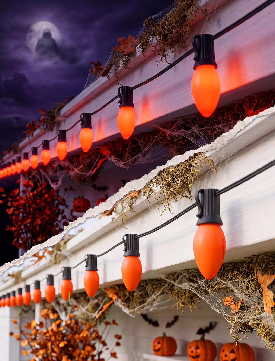 SUNSGNE C9 LED Halloween Orange String Lights 25FT Outdoor String Lights with...