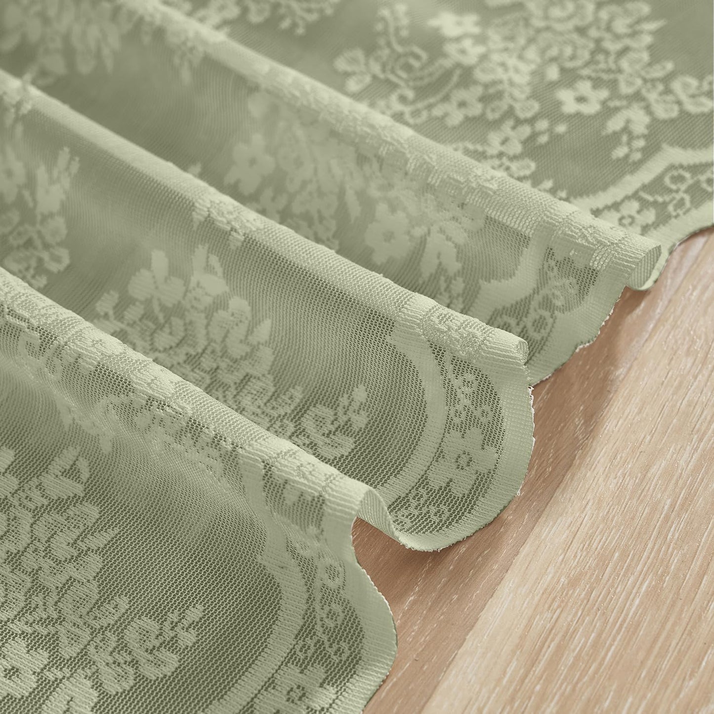 YJ YANJUN Vintage Lace Curtains 36 Inch Length-Victorian Floral Pattern Boho Sage Green Kitchen Window Curtains Over Sink Set of 2 Camper Window Privacy Drapes that Let Light in Spring 26x36 Inch