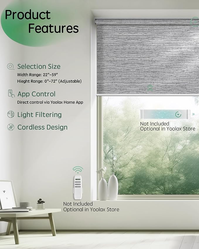 Yoolax Motorized Blinds App Control, Light Filtering Motorized Shades - Image 2