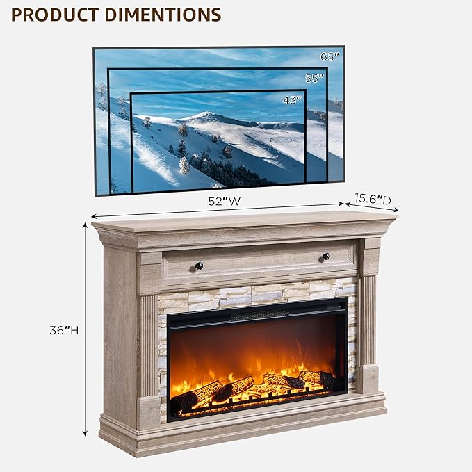 OKD 52" Farmhouse Electric Fireplace TV Stand - Image 6