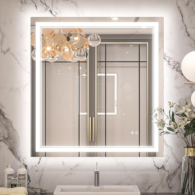Keonjinn 30" x 32" Bathroom LED Mirror, Front & Back Lighted Mirror by Keonjinn