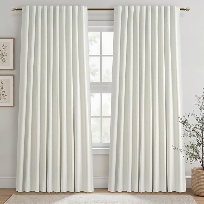 Cute Blackout Curtains 70 Inches Extra Wide Linen 84 Inch Length by QJMYDECO