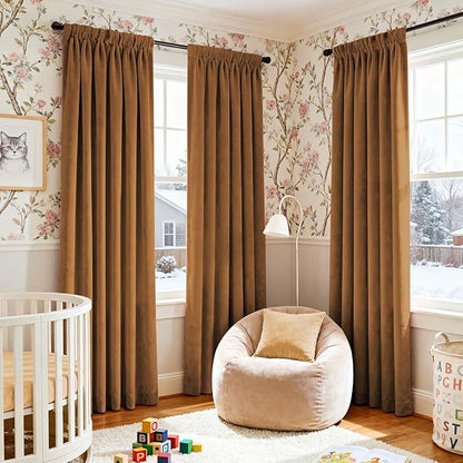 Lazzzy Gold Brown Blackout Velvet Curtains 84 Inch Long Thermal Insulated Room - Image 7
