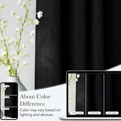 NICETOWN Black Faux Linen Room Darkening Rod Pocket Curtains 63 inch Length - Image 5