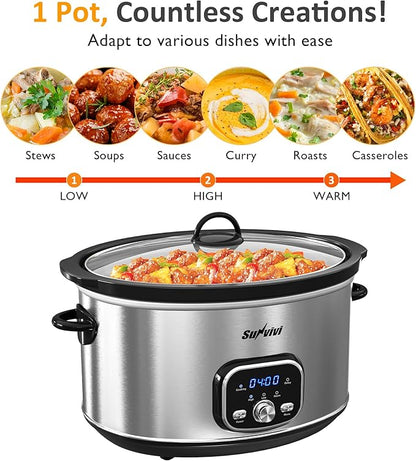 Sunvivi Slow cooker Pot 8.5 QT Programmable Stainless Steel Color : - Image 7
