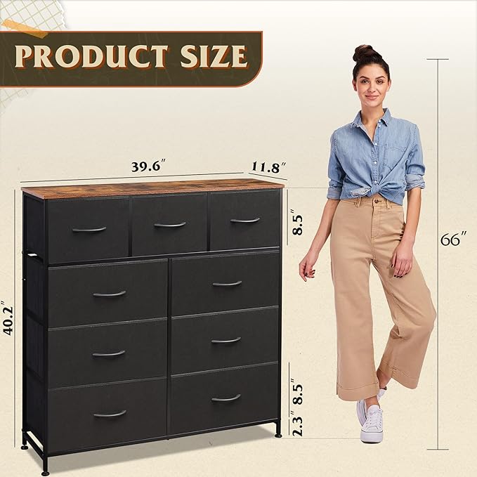 WLIVE 9 Drawer Dresser, Fabric Storage Tower - Image 3