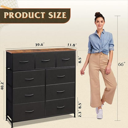 WLIVE 9 Drawer Dresser, Fabric Storage Tower - Image 3