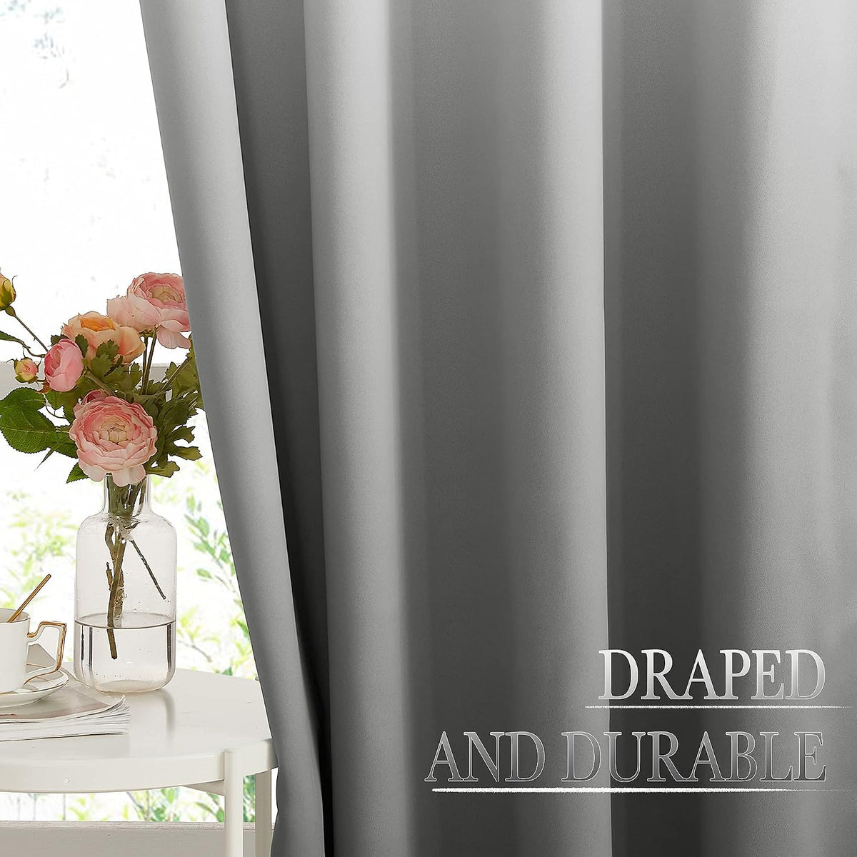 NICETOWN White & Grey Room Darkening Curtains 84 inch Long, Grommet Gradient Curtains Easy-Matching Window Treatments for Boys Bedroom/Kids Room, W52, Set of 2