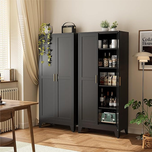 COFaR 71" Modern Pantry Cabinet in Black, 5-Tier Storage Cabinet by COFAR